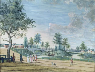 Pont ferroviaire, Parc du Raincy (Le duc et la duchesse de Chartres en route vers l